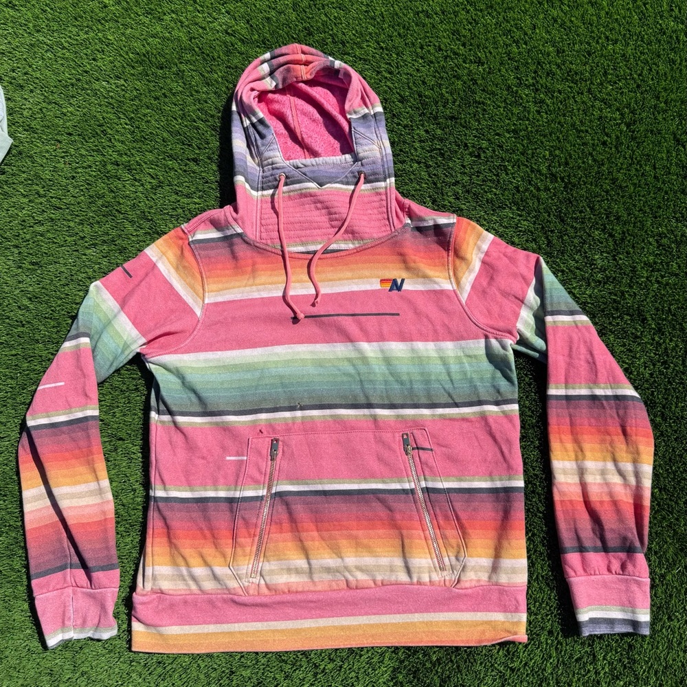 Aviator Nation woman’s Serape ninja Multicolor Stripe Zip Hoodie